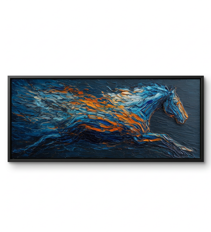 Bluefire Stallion hand-painted abstract canvas art in interior setting