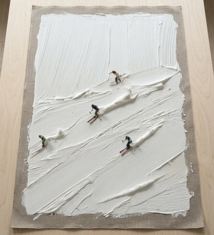 Fresh Tracks hand-painted original as unrolled canvas on studio table, shown without frame
