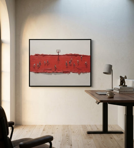 Side view of Full Court framed canvas showing depth and texture