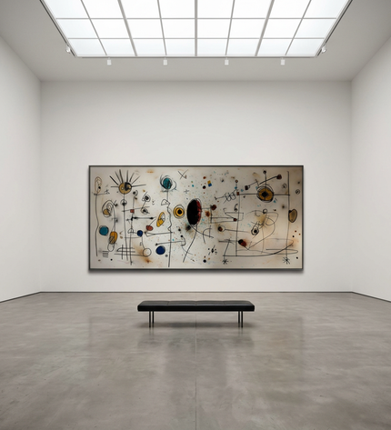 Echoes in Space hand-painted abstract painting displayed in a gallery-style space with a large wall