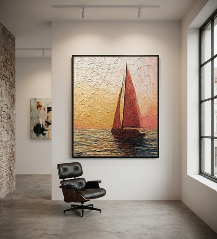 Chasing the Sun original canvas artwork displayed in a contemporary gallery setting