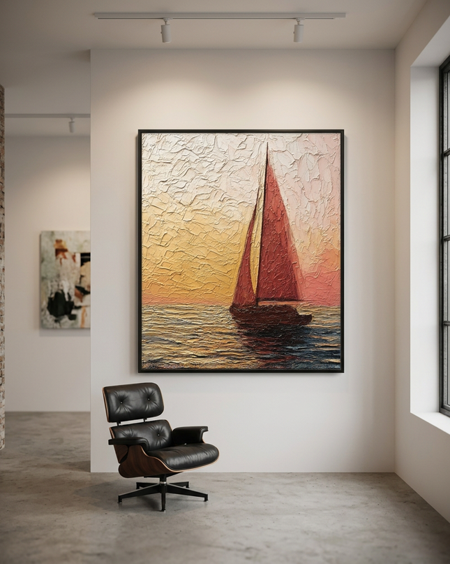 Chasing the Sun original canvas artwork displayed in a contemporary gallery setting