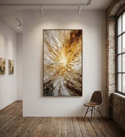 Solar Eruption original canvas artwork displayed in a contemporary gallery setting
