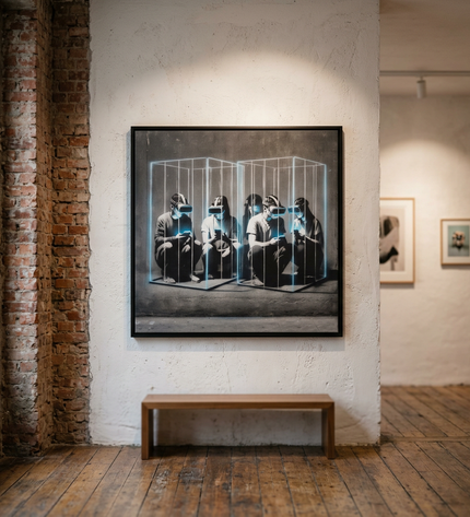 Pixel Cage original canvas artwork displayed in a contemporary gallery setting