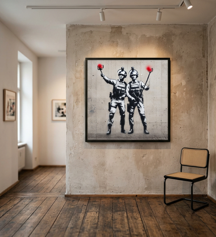 Selfie Squad original canvas artwork displayed in a contemporary gallery setting