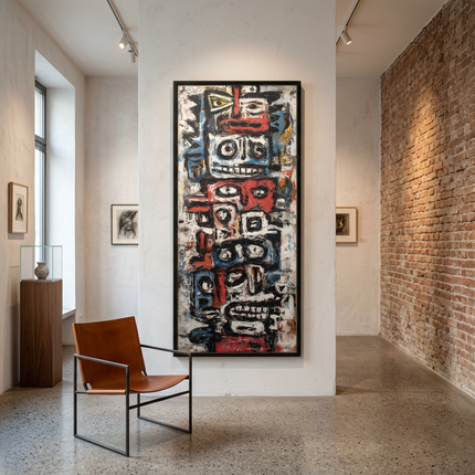 Festival Spirits original canvas artwork displayed in a contemporary gallery setting