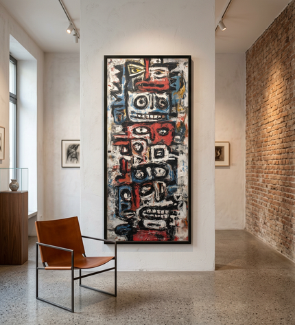 Festival Spirits original canvas artwork displayed in a contemporary gallery setting