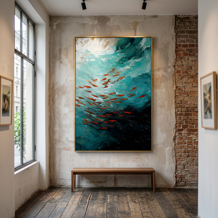 Currents of Life original canvas artwork displayed in a contemporary gallery setting