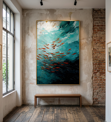 Currents of Life original canvas artwork displayed in a contemporary gallery setting