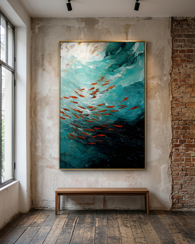 Currents of Life original canvas artwork displayed in a contemporary gallery setting