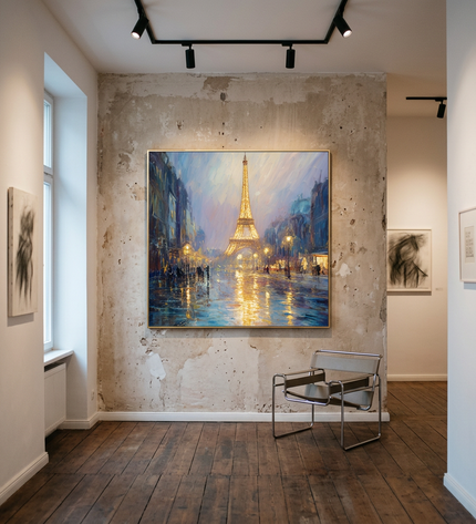 Midnight in Paris original canvas artwork displayed in a contemporary gallery setting