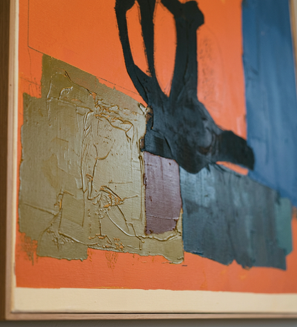 Catalyst hand-painted figurative canvas art in interior setting