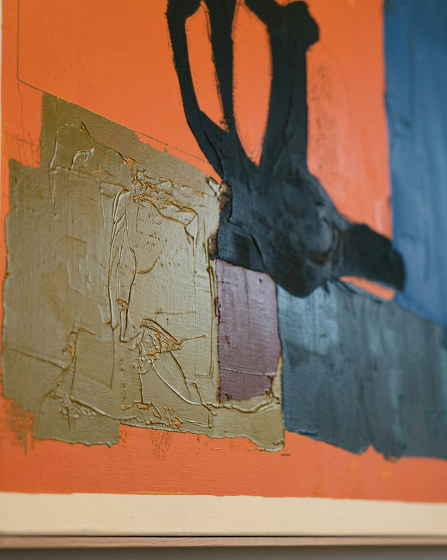 Catalyst hand-painted figurative canvas art in interior setting