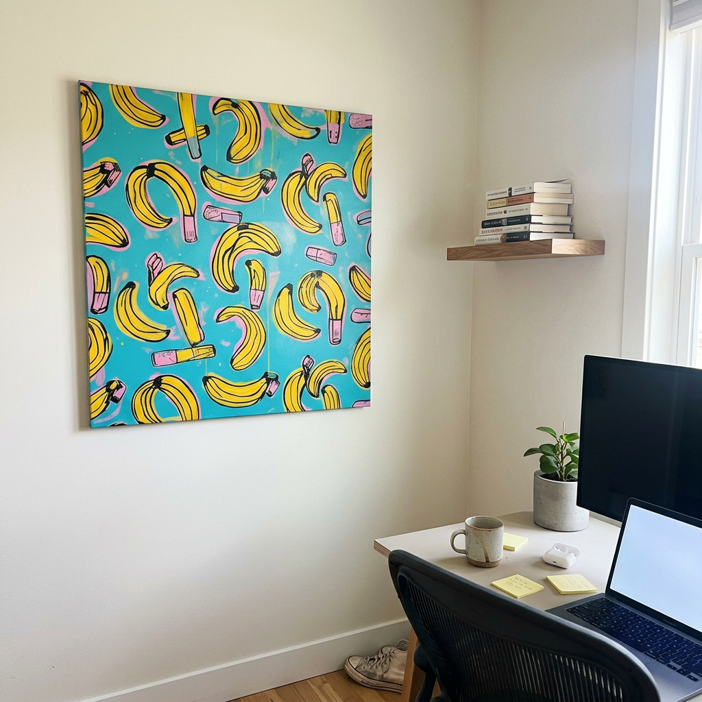 Colorful Artmere painting visualized in a home office