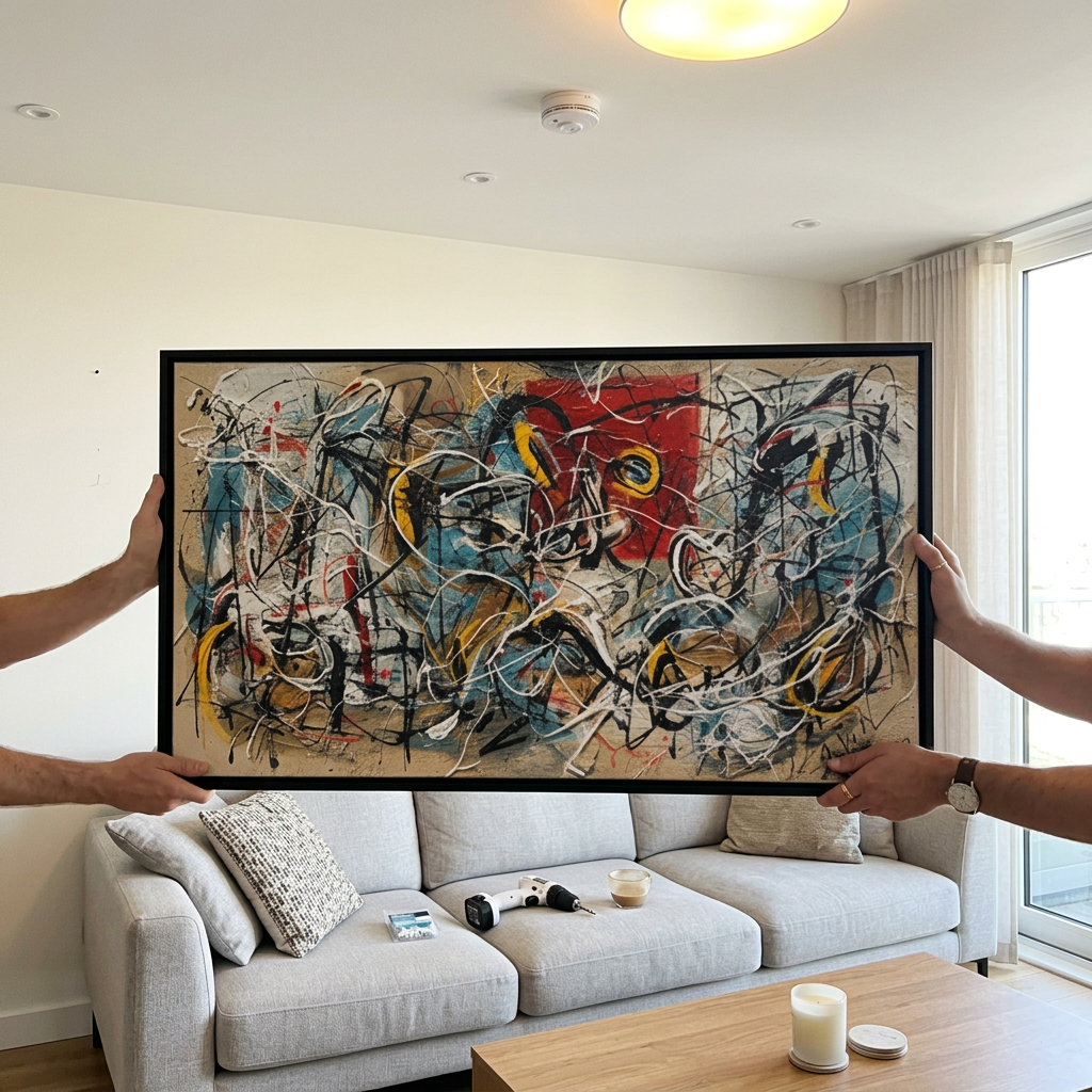 Large textured Artmere painting preview in a living room