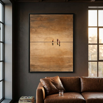 Golden Arena original painting displayed in a modern living room