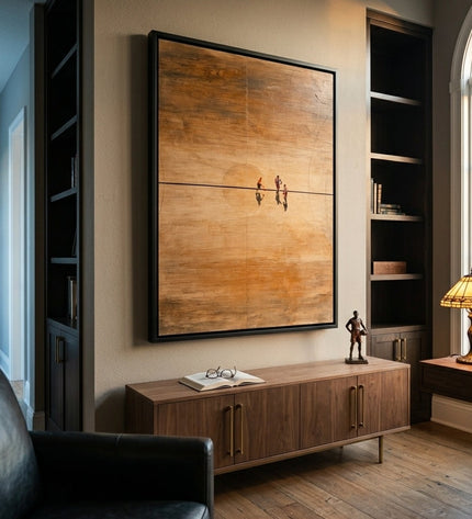 Side view of Golden Arena framed canvas showing depth and texture