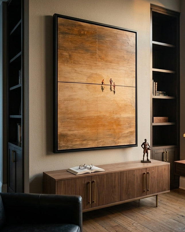 Side view of Golden Arena framed canvas showing depth and texture