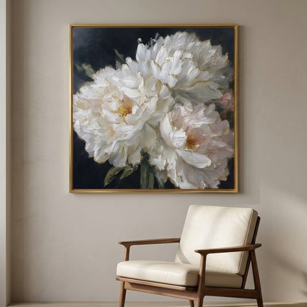 Golden Edge Blooms hand-painted floral painting displayed in a refined interior room