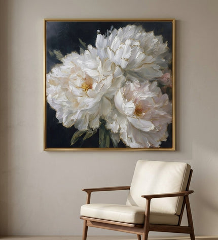 Golden Edge Blooms hand-painted floral painting displayed in a refined interior room
