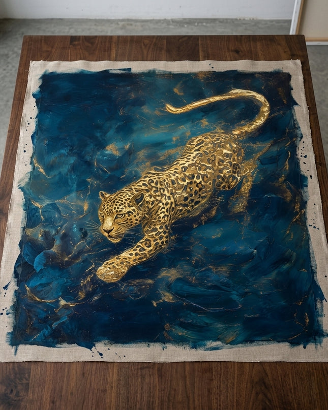 Goldstrike hand-painted original as unrolled canvas on studio table, shown without frame