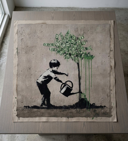 Harvest of Hope hand-painted original as unrolled canvas on studio table, shown without frame
