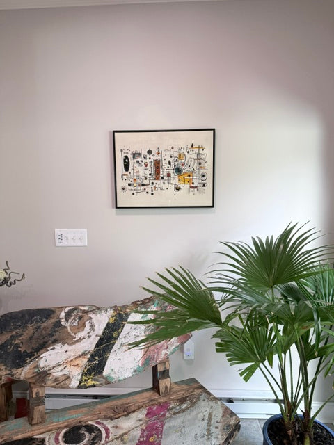 Colorful Artmere painting visualized in a home office
