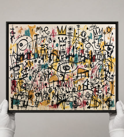 White-gloved art handler presenting Kingdom of Signals in a gallery