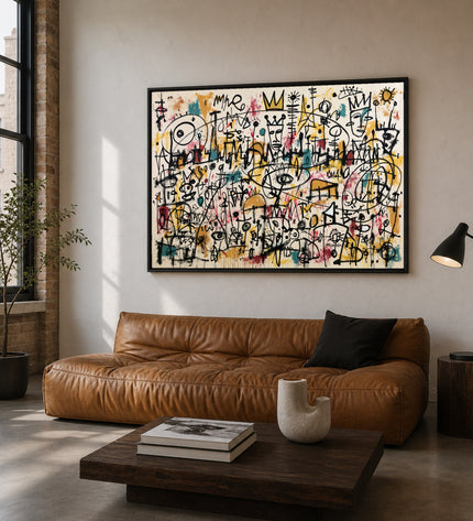 Kingdom of Signals hand-painted abstract artwork in a modern living room