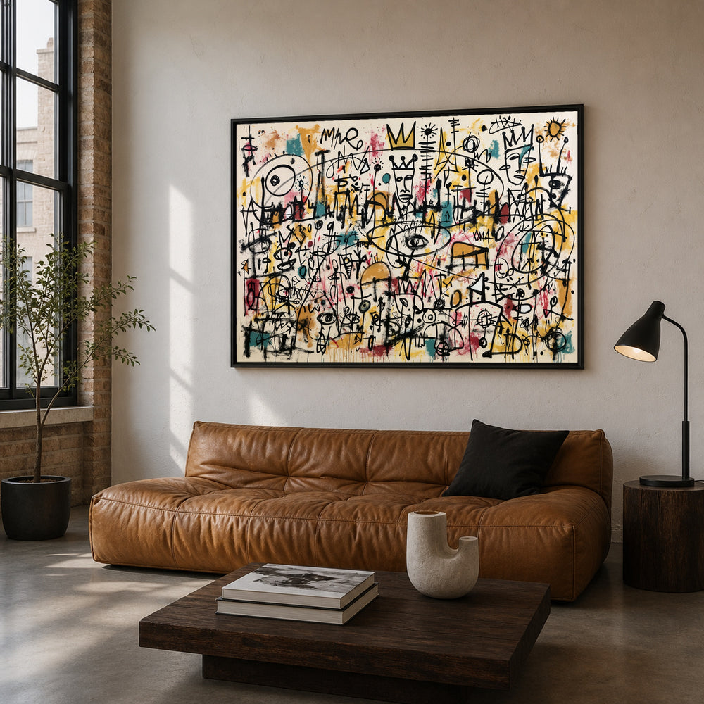 Kingdom of Signals hand-painted abstract artwork in a modern living room