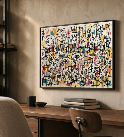 Kingdom of Signals side-angle view showing the black wooden frame and canvas depth