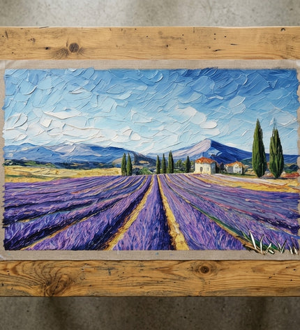 Lavender Pathway hand-painted original as unrolled canvas on studio table