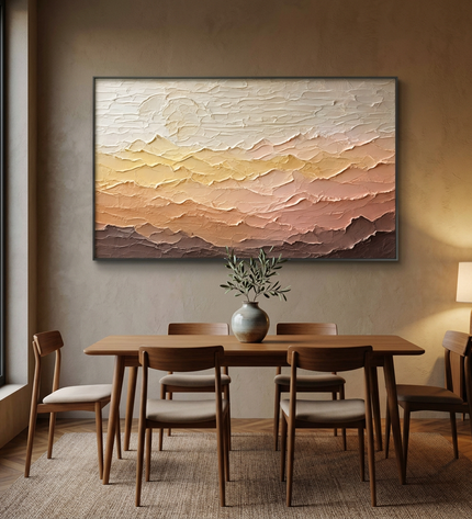 Canyon Light hand-painted landscape painting displayed in an elegant dining room