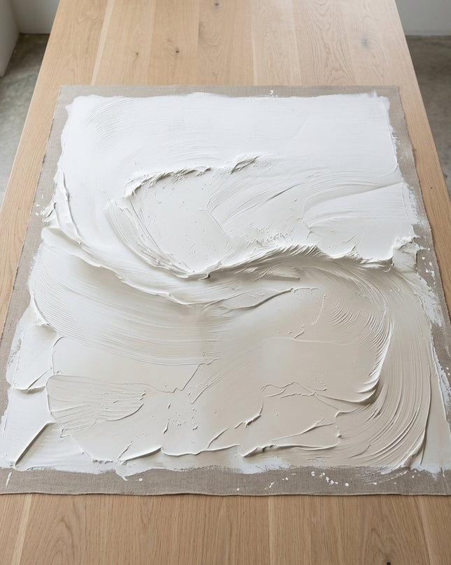Lunar Tides hand-painted original as unrolled canvas on studio table, shown without frame