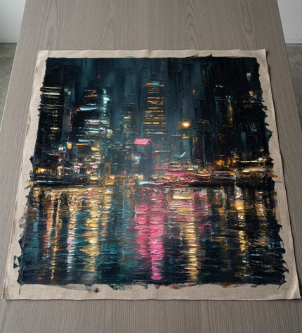 Metropolitan Pulse hand-painted original as unrolled canvas on studio table, shown without frame