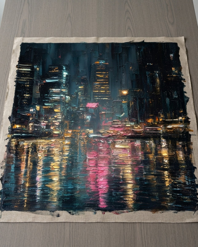 Metropolitan Pulse hand-painted original as unrolled canvas on studio table, shown without frame
