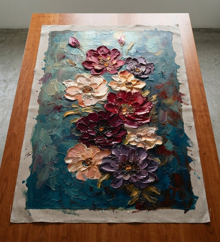 Moonlit Bouquet hand-painted original as unrolled canvas on studio table, shown without frame