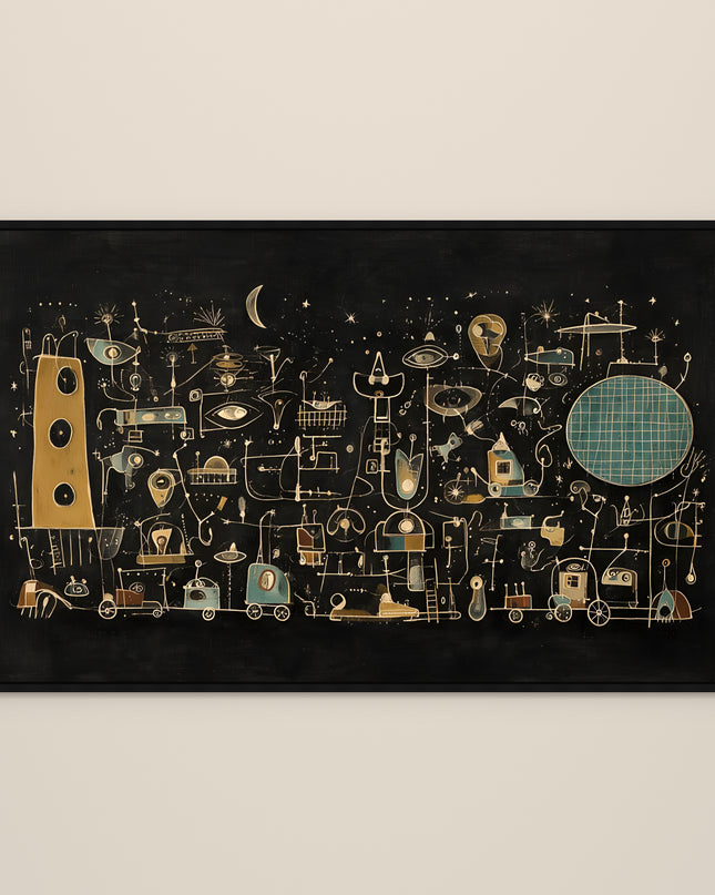 Moonlit Machines in black wooden frame, studio view