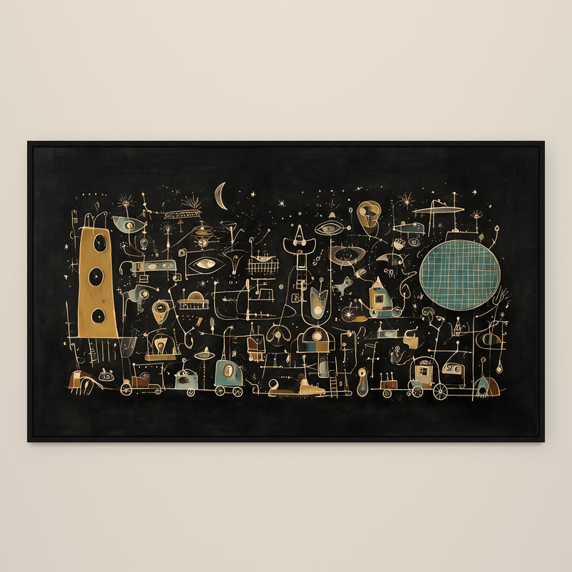 Moonlit Machines in black wooden frame, studio view