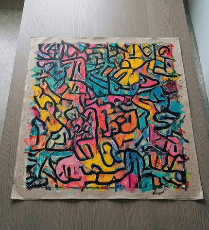 Mosaic of Energy hand-painted original as unrolled canvas on studio table, shown without frame