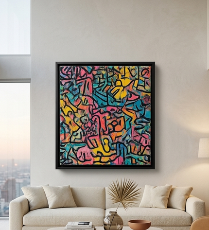 Mosaic of Energy in a bright contemporary penthouse living area with floor-to-ceiling windows