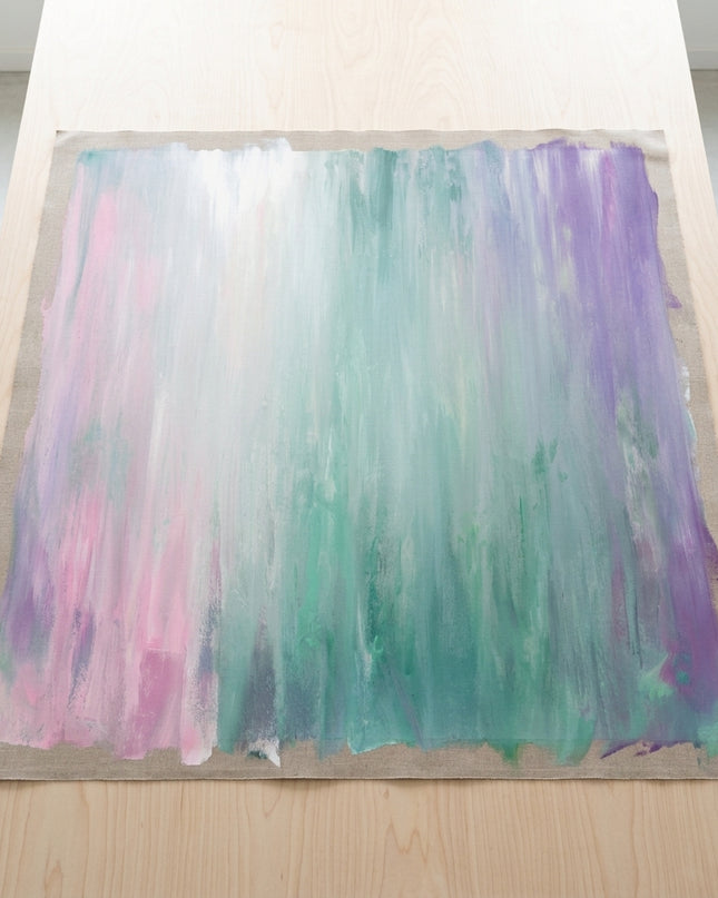 Northern Colors hand-painted original as unrolled canvas on studio table, shown without frame