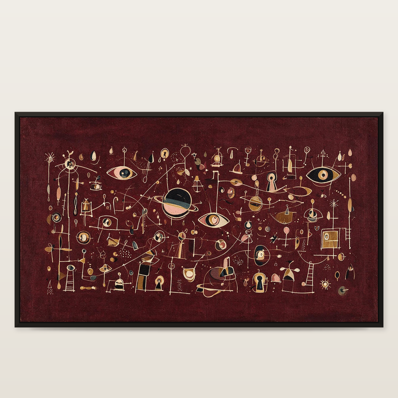 Oxblood Orbits — full artwork in a black wooden frame