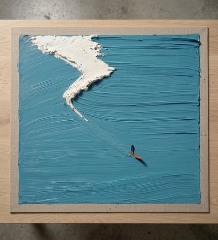 Pacific Drop hand-painted original as unrolled canvas on studio table, shown without frame