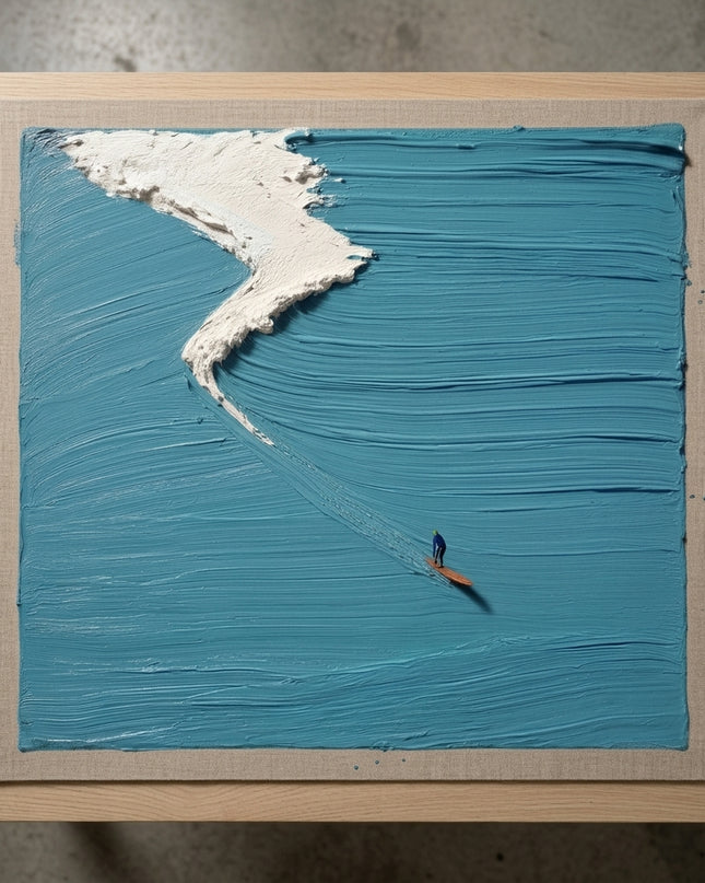 Pacific Drop hand-painted original as unrolled canvas on studio table, shown without frame