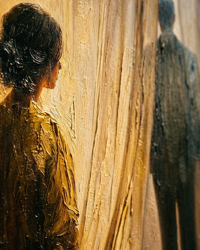 Close-up detail of Parting Light showing textured brushwork in gold and golden tones