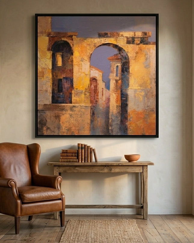 Passage Through Gold original painting displayed in a modern living room
