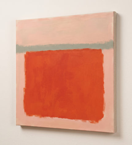 Persimmon Pause — unframed stretched canvas with natural linen sides; digital artwork visualization