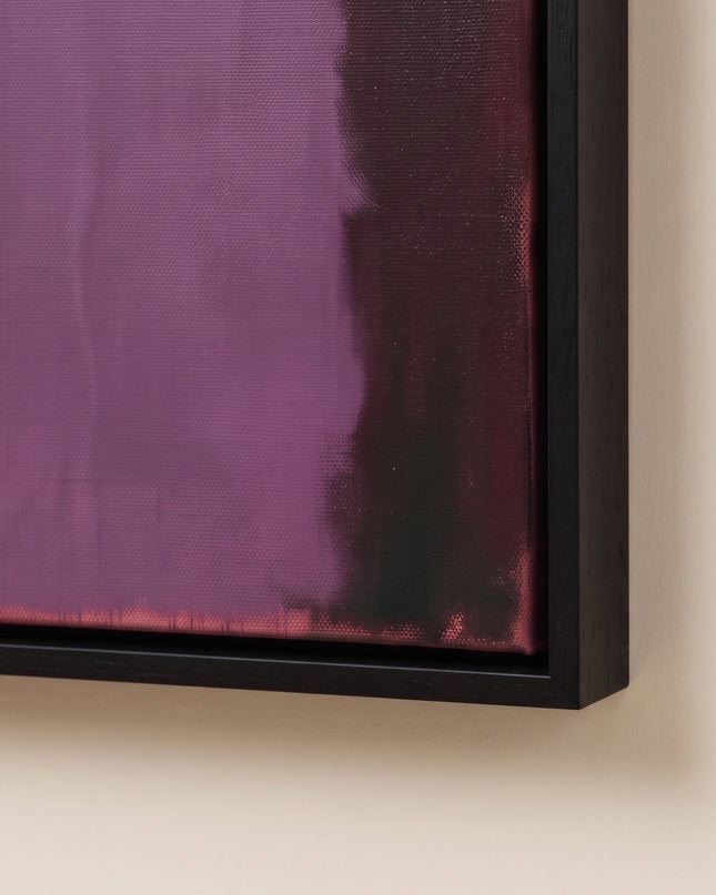 Plum Resonance — framed corner and paint-surface detail; digital artwork visualization