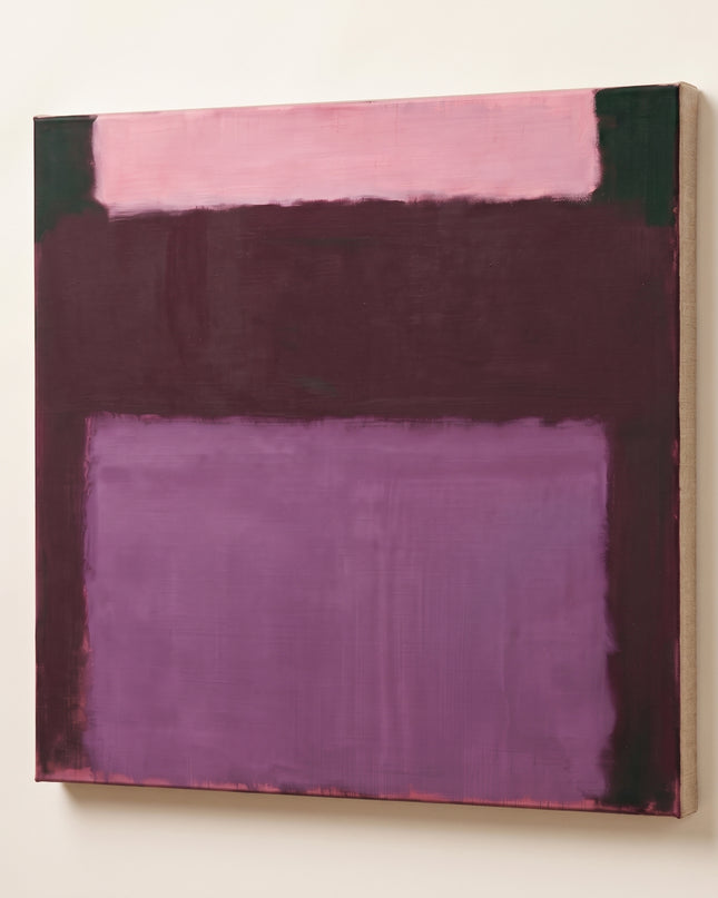 Plum Resonance — unframed stretched canvas with natural linen sides; digital artwork visualization